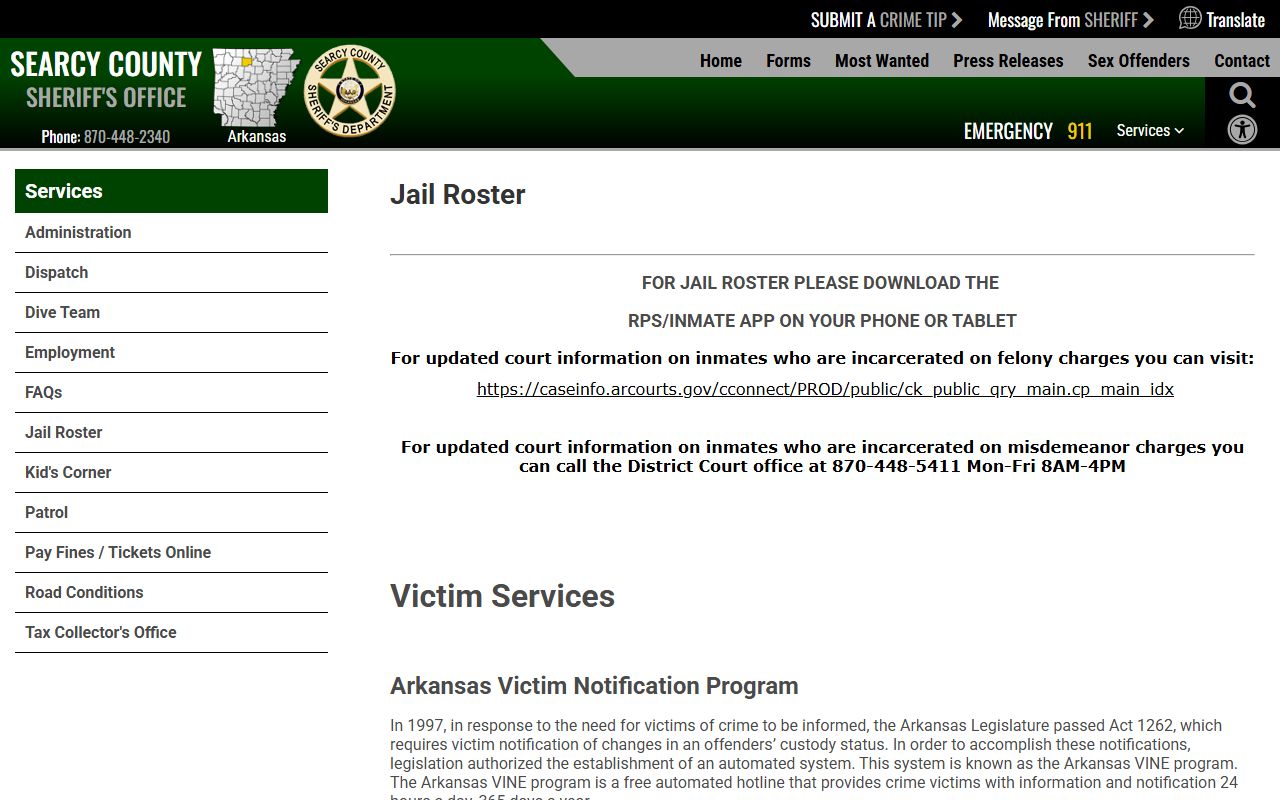 Searcy County inmate population roster app path